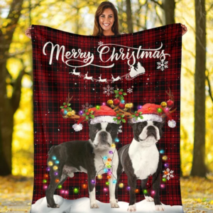 Merry Christmas A Boston Terrier Dog Fleece Blanket